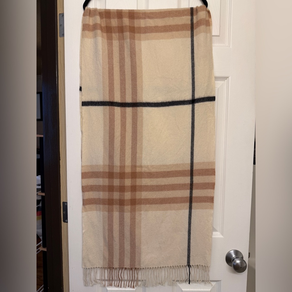 GANNI Oversized Plaid Scarf – Neutral Check